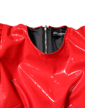 Dolce & Gabbana Rotes Lackleder Minikleid mit Puffärmeln