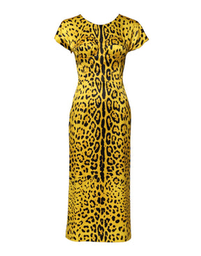 Dolce & Gabbana Gelbes Polyester-Leopard-Midi-Etuikleid