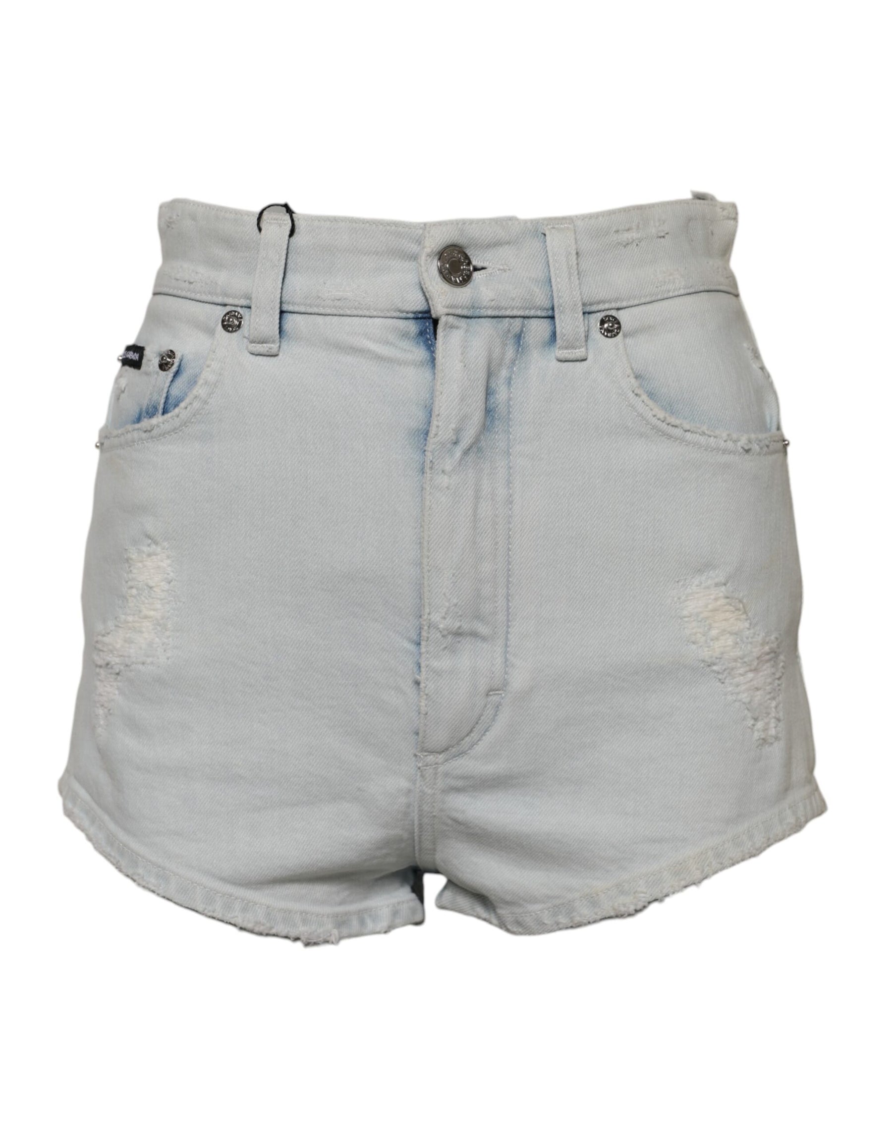Dolce & Gabbana Hellblaue gewaschene Denim-Baumwolle Hot Pants Shorts