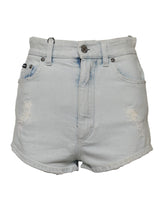 Dolce & Gabbana Hellblaue gewaschene Denim-Baumwolle Hot Pants Shorts