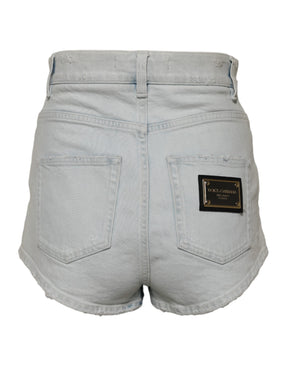 Dolce & Gabbana Hellblaue gewaschene Denim-Baumwolle Hot Pants Shorts