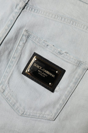 Dolce & Gabbana Hellblaue gewaschene Denim-Baumwolle Hot Pants Shorts