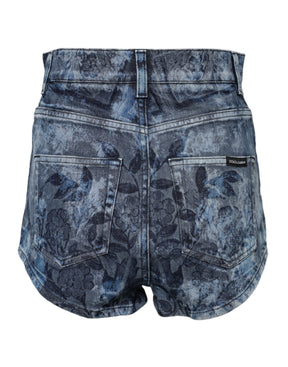 Dolce & Gabbana Blauer Blumendruck Denim Baumwolle Hot Pants Shorts