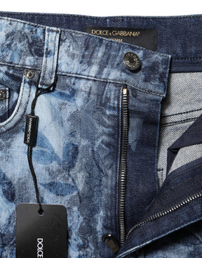 Dolce & Gabbana Blauer Blumendruck Denim Baumwolle Hot Pants Shorts