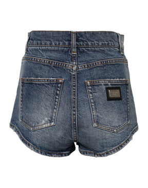 Dolce & Gabbana Blaue zerfledderte Denim-Baumwolle Hot Pants Shorts