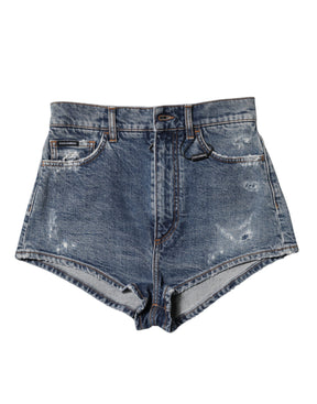Dolce & Gabbana Blaue zerfledderte Denim-Baumwolle Hot Pants Shorts