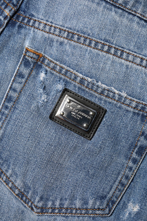 Dolce & Gabbana Blaue Logo-Plakette Denim Baumwolle Hot Pants Shorts