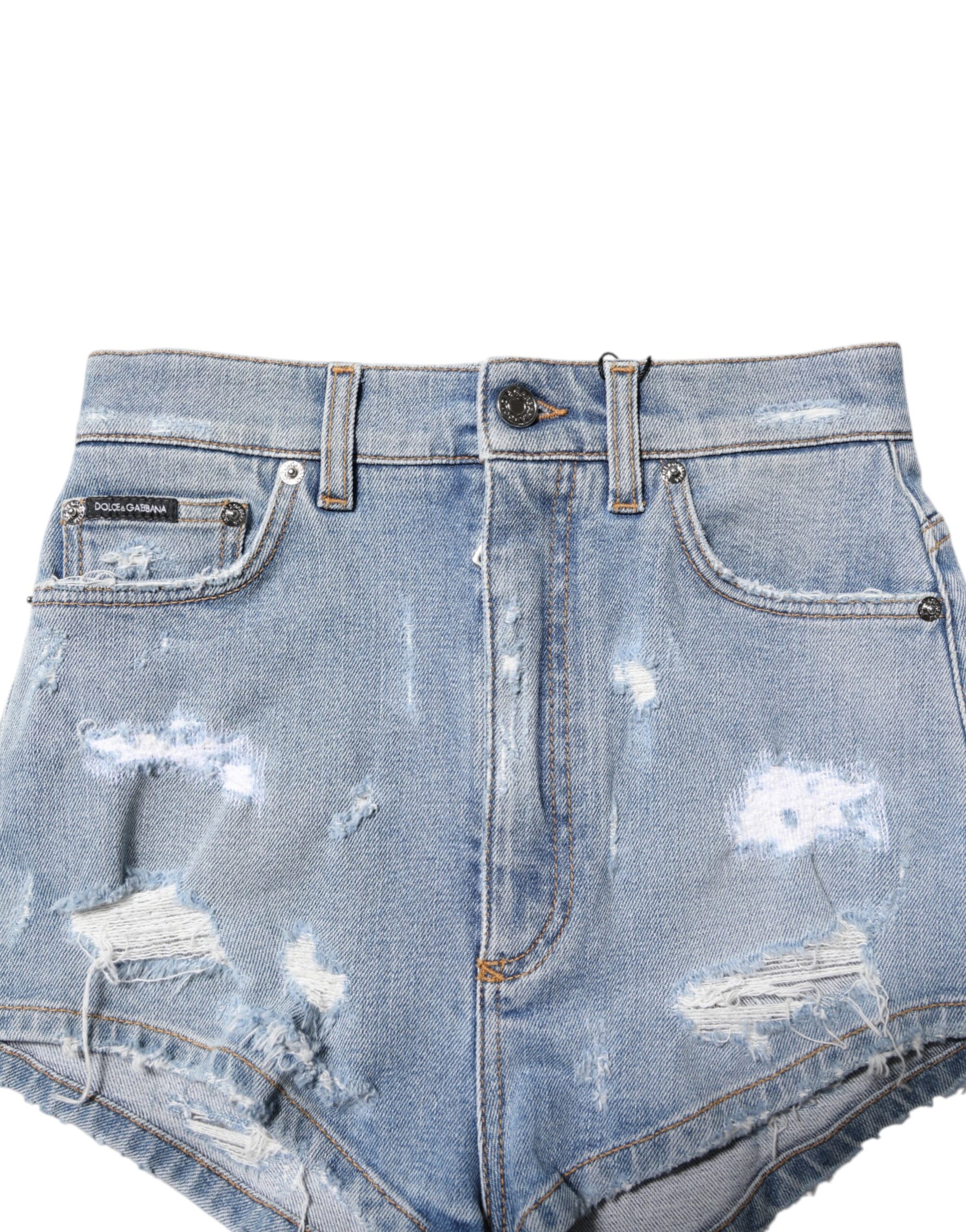 Dolce & Gabbana Blaue zerfledderte Denim-Baumwolle Hot Pants Shorts