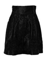 Dolce & Gabbana Schwarze Seidenshorts mit Blumenstickerei und hoher Taille