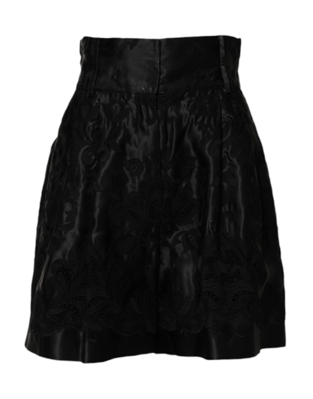 Dolce & Gabbana Schwarze Seidenshorts mit Blumenstickerei und hoher Taille