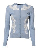 Dolce & Gabbana Blaue Strickjacke mit floralen Spitzenverzierungen