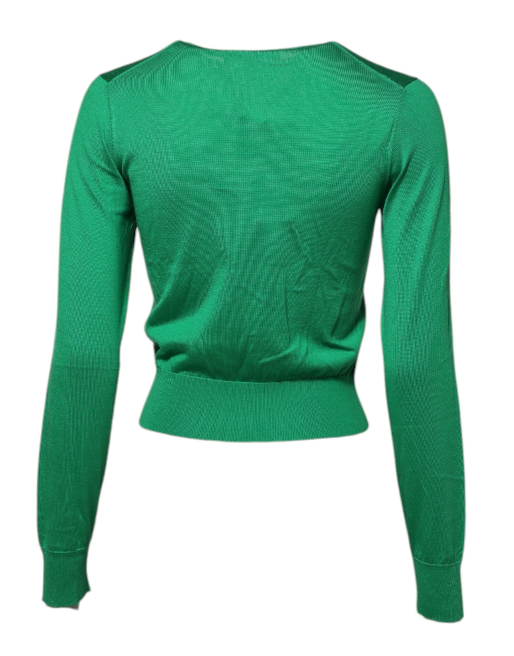 Dolce & Gabbana Grüner Seidenpullover mit Blumendetails