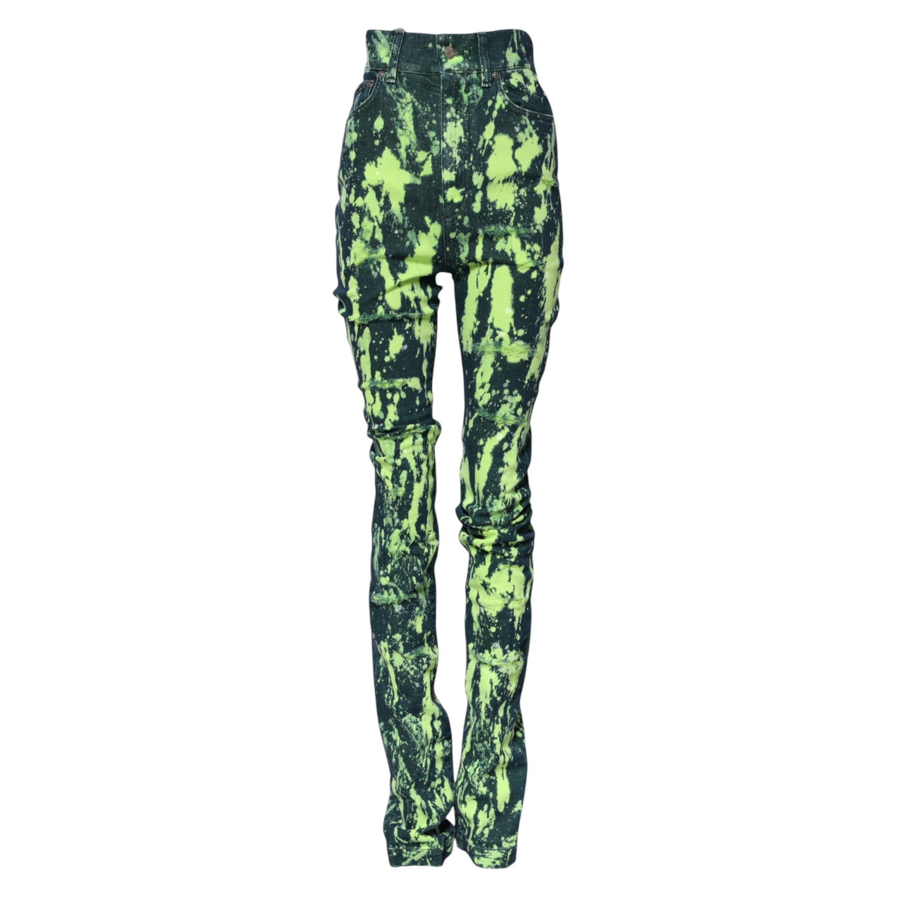 Dolce & Gabbana Grüne Color Splash Denim-Jeans mit hoher Taille