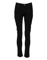 Dolce & Gabbana Schwarze Baumwolle Logo Skinny Mid Waist Denim Jeans
