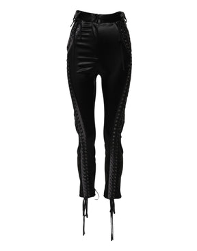 Dolce & Gabbana Schwarze Skinny-Hose mit hoher Taille und Spitzendetails