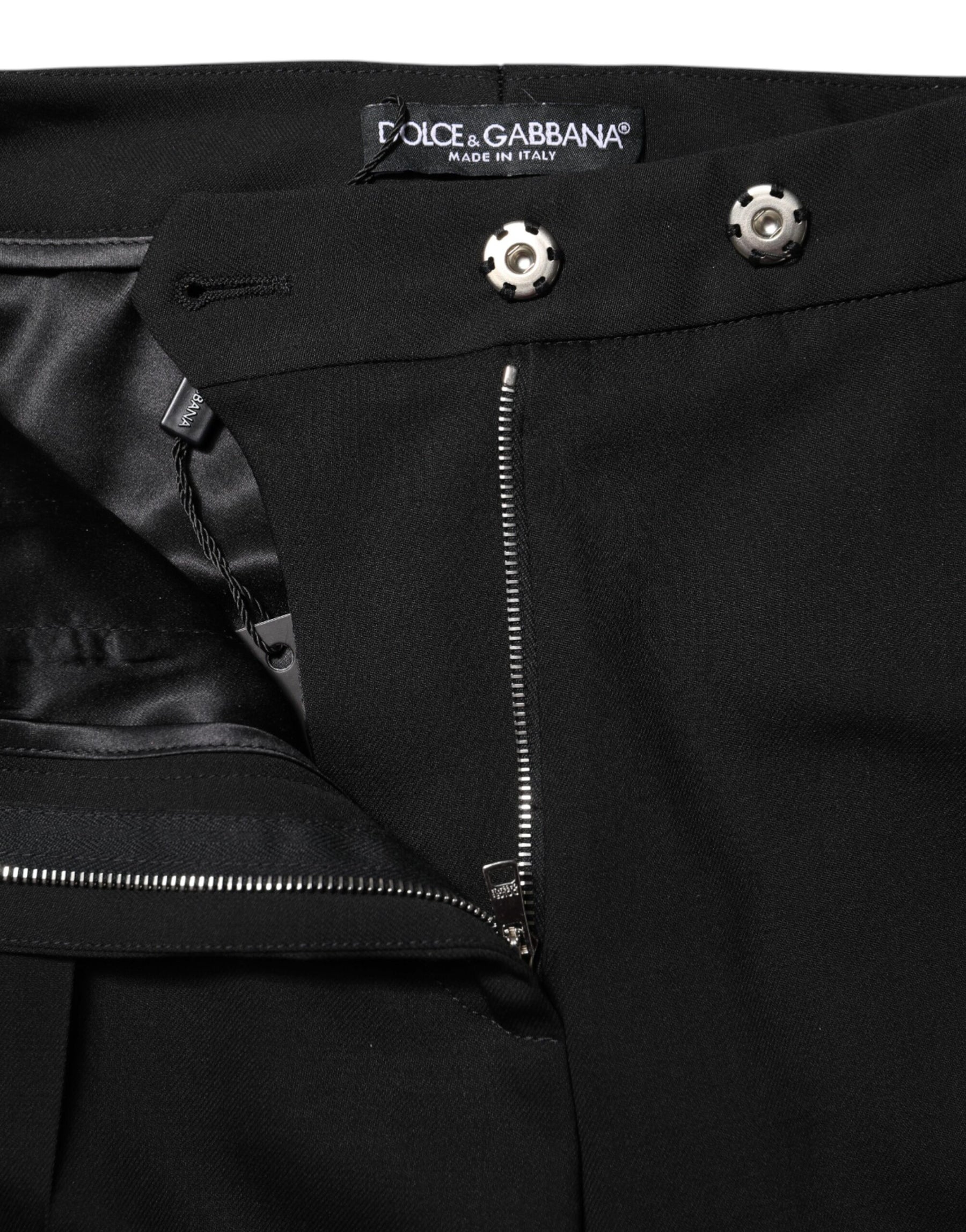 Dolce & Gabbana Schwarze Schlaghose mit hoher Taille aus Wolle