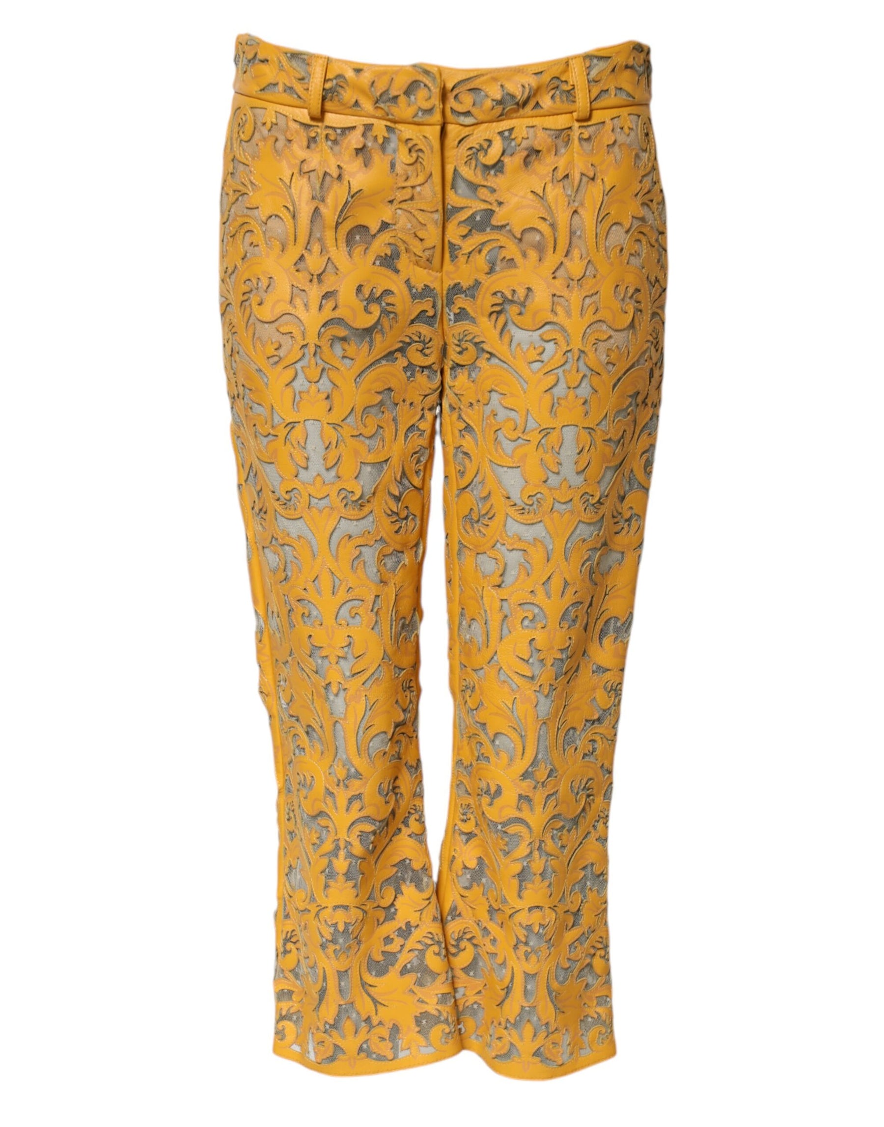 Dolce & Gabbana Gelbe florale Spitzen-Caprihose mit mittlerer Taille