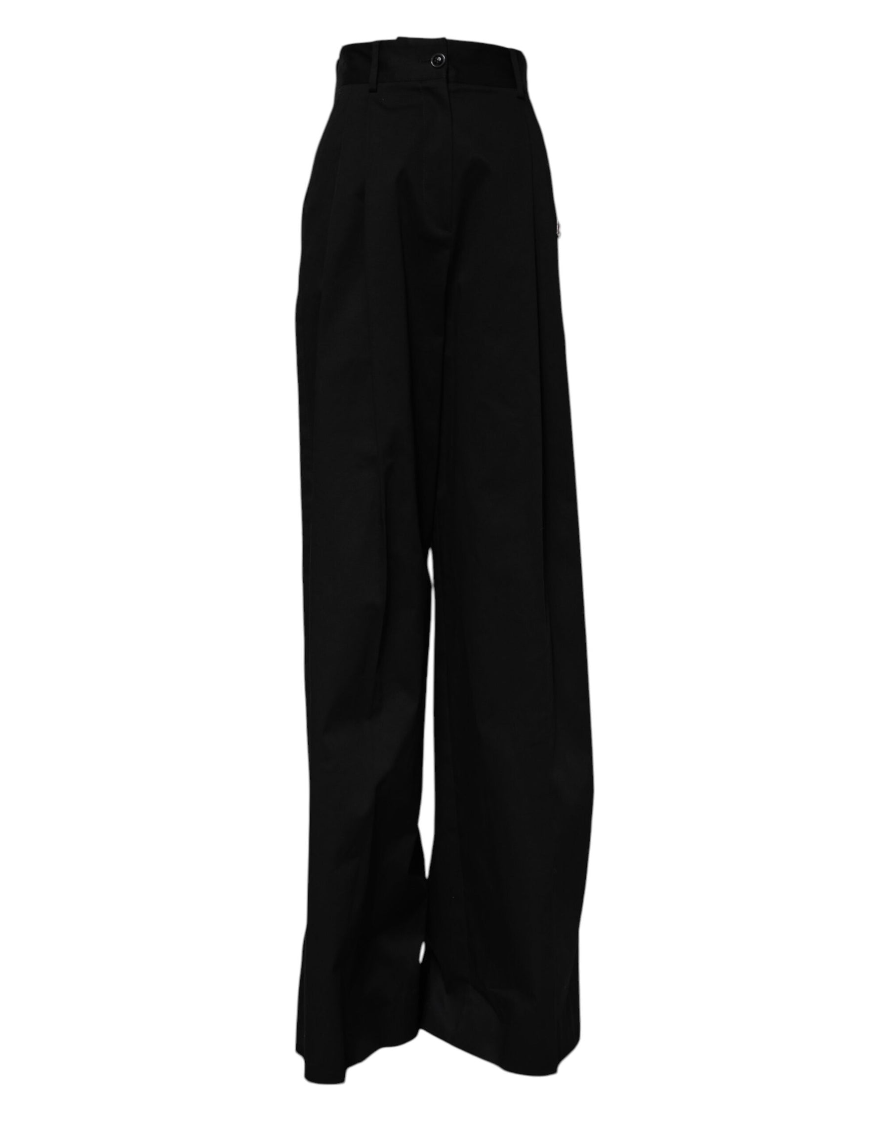 Dolce & Gabbana Schwarze Baumwoll-HighWaist-Hose mit weitem Bein