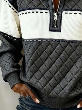 Winter Stepp-Sweatshirt Damen mit Kuschelkragen Grau Creme