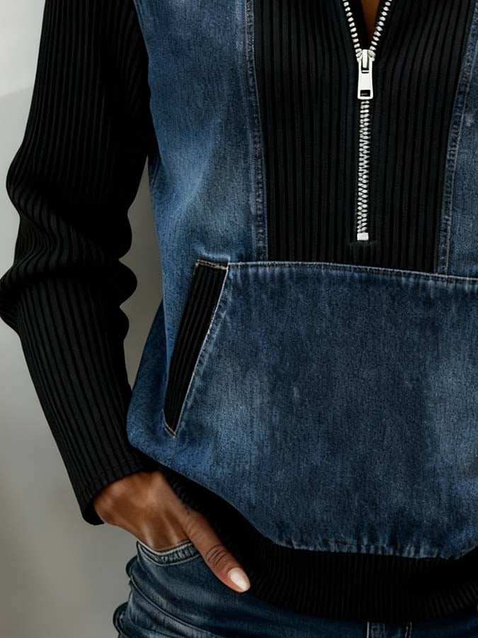 Winterliches Cool Half Zip Denim Sweatshirt - Bequem & Stilvoll für kalte Tage