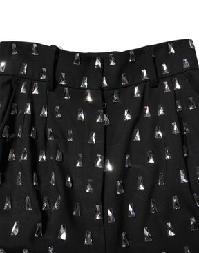 Dolce & Gabbana Schwarze, kristallverzierte Hose mit weitem Bein