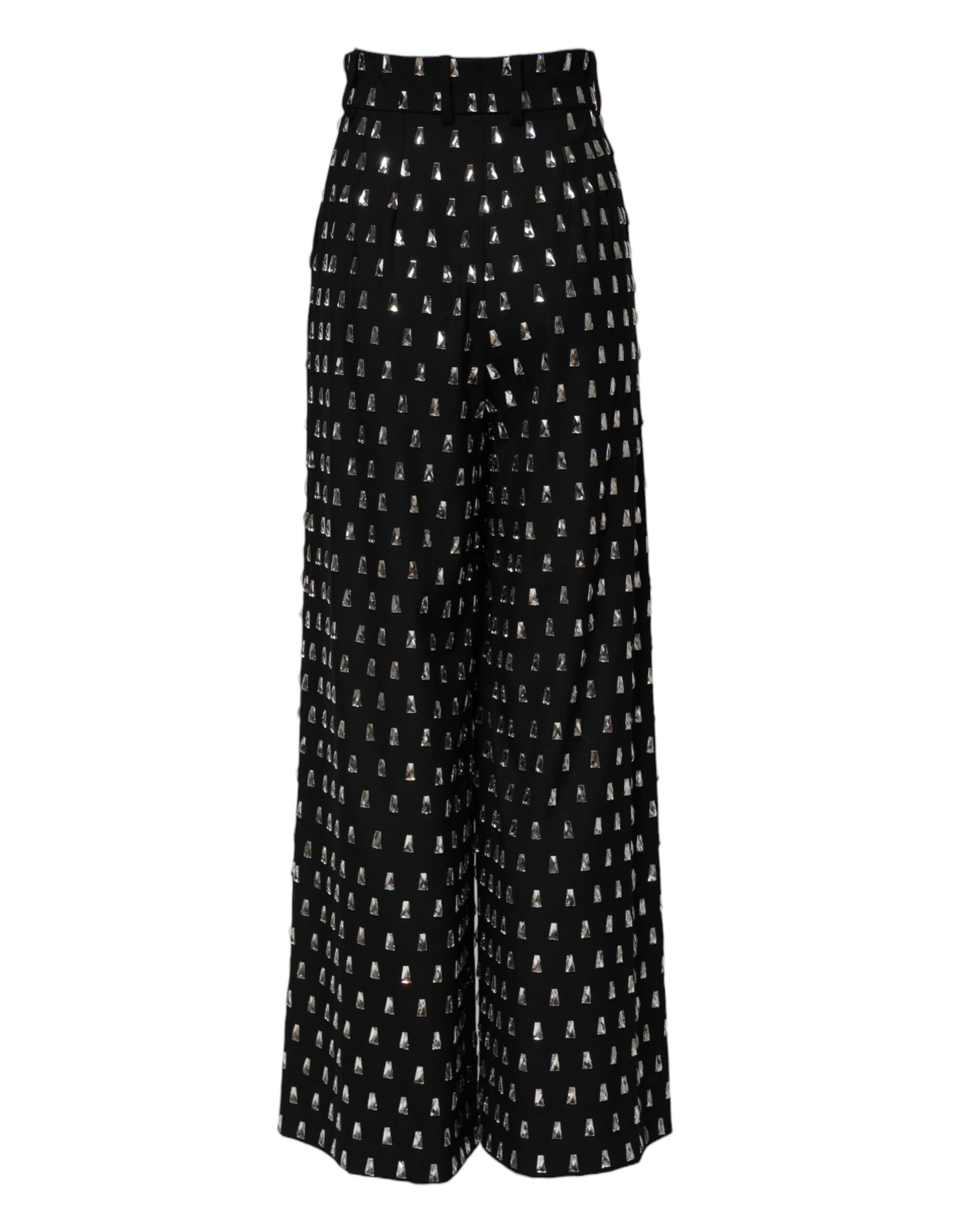 Dolce & Gabbana Schwarze, kristallverzierte Hose mit weitem Bein