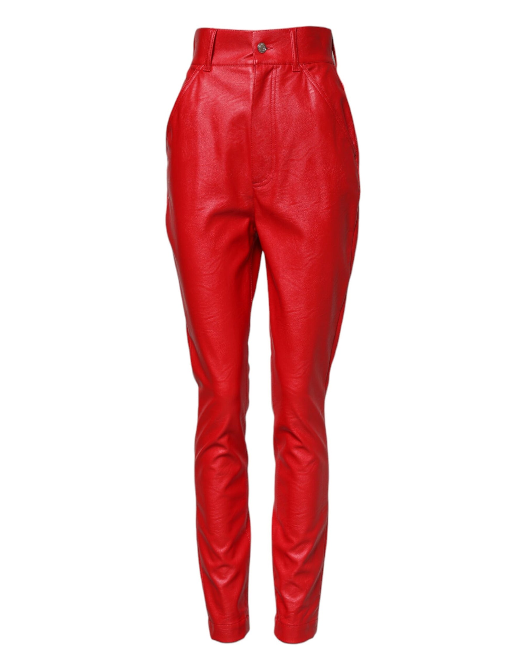 Dolce & Gabbana Rote Viskose-Hose mit hoher Taille und konisch zulaufender Hose