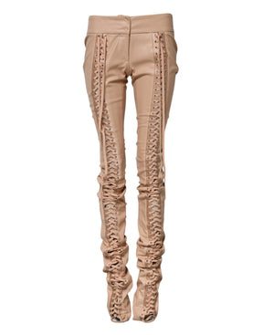 Dolce & Gabbana Beige Spitze Details Mittlere Taille Skinny Hose