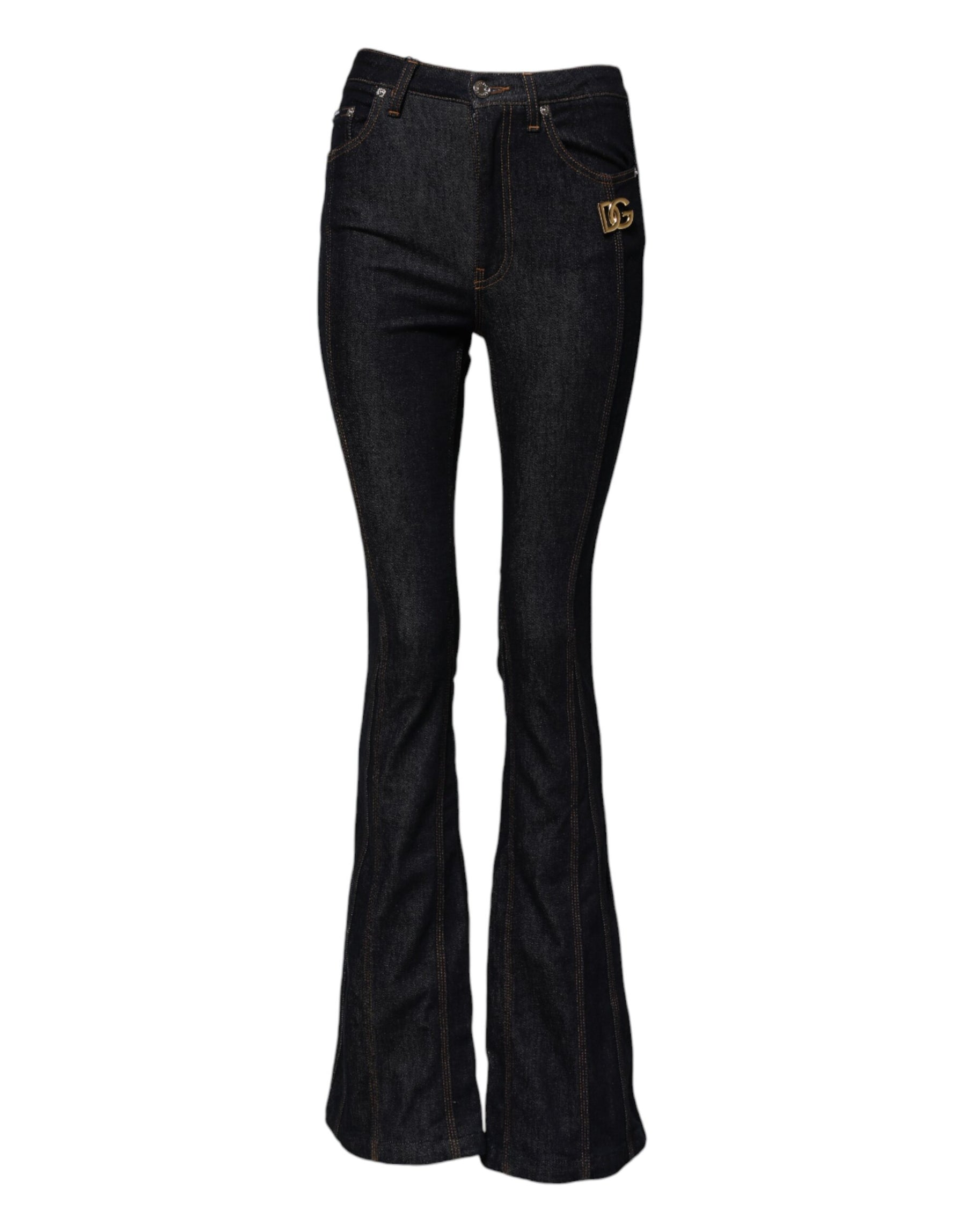 Dolce & Gabbana Schwarze Bootcut-Denim-Jeans aus Baumwolle mit mittlerer Taille