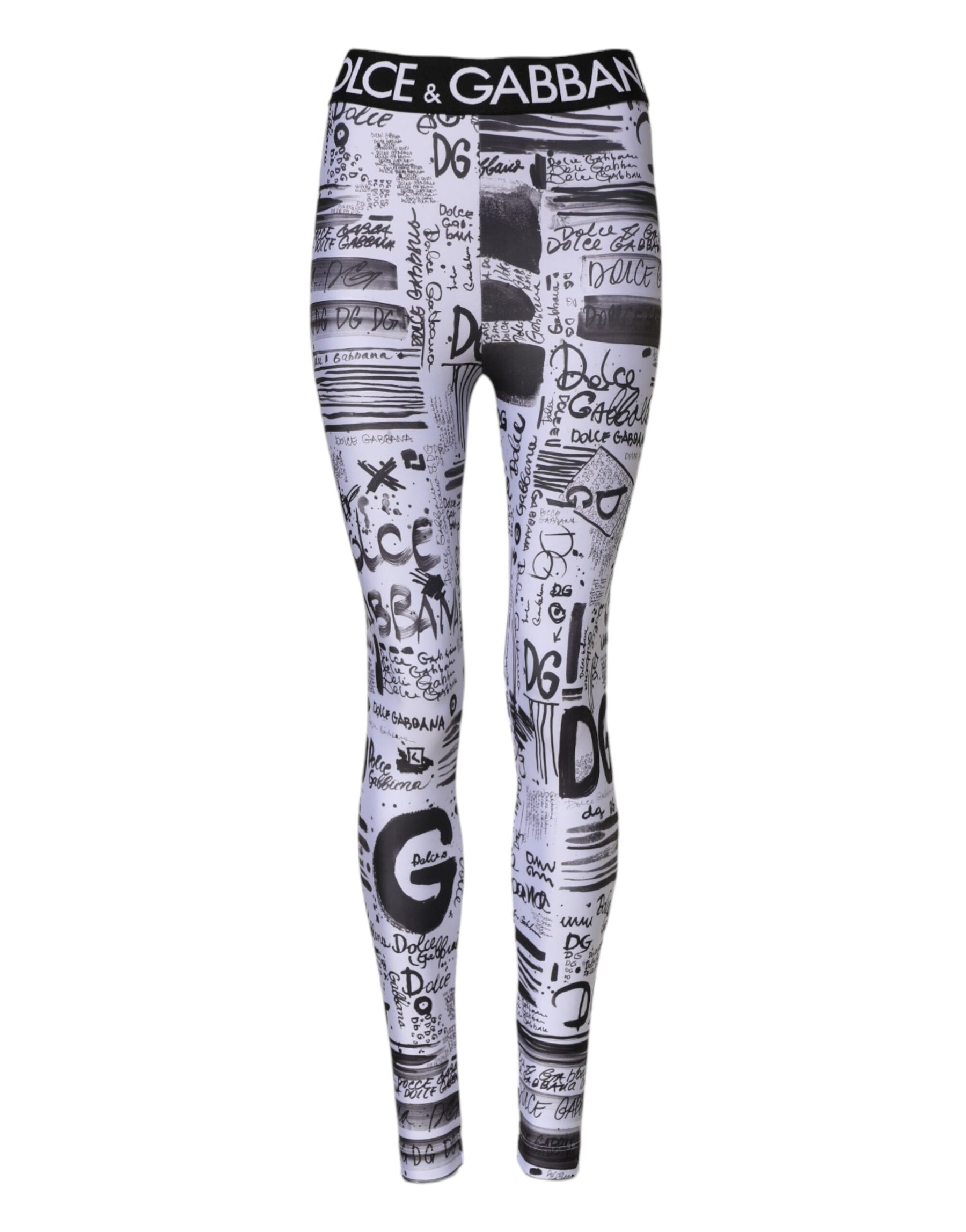 Dolce & Gabbana Weiße Grafik HighWaist Skinny Leggings Hose