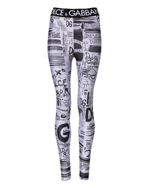 Dolce & Gabbana Weiße Grafik HighWaist Skinny Leggings Hose
