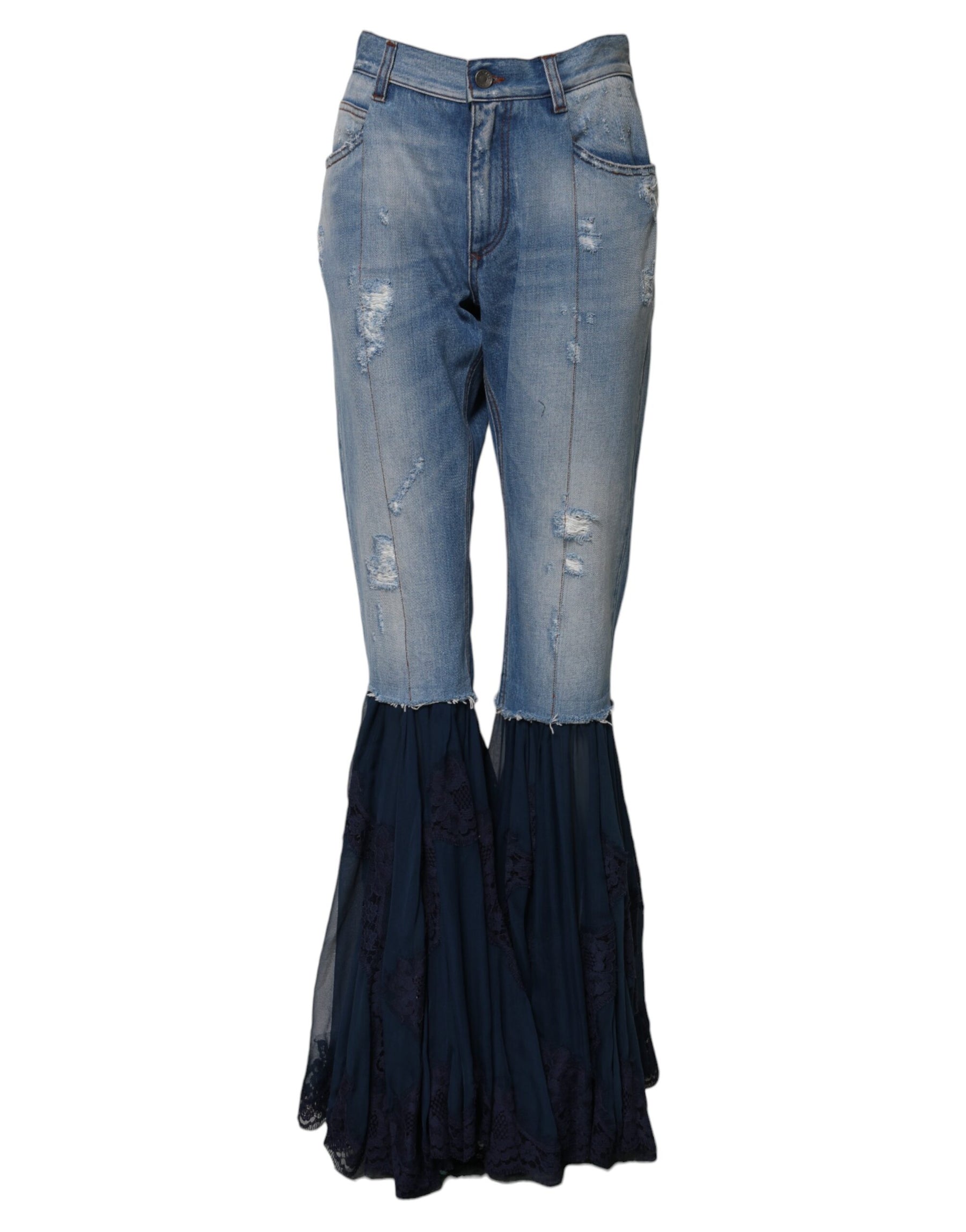 Dolce & Gabbana Blaue Denim-Jeans mit hoher Taille aus Baumwolle