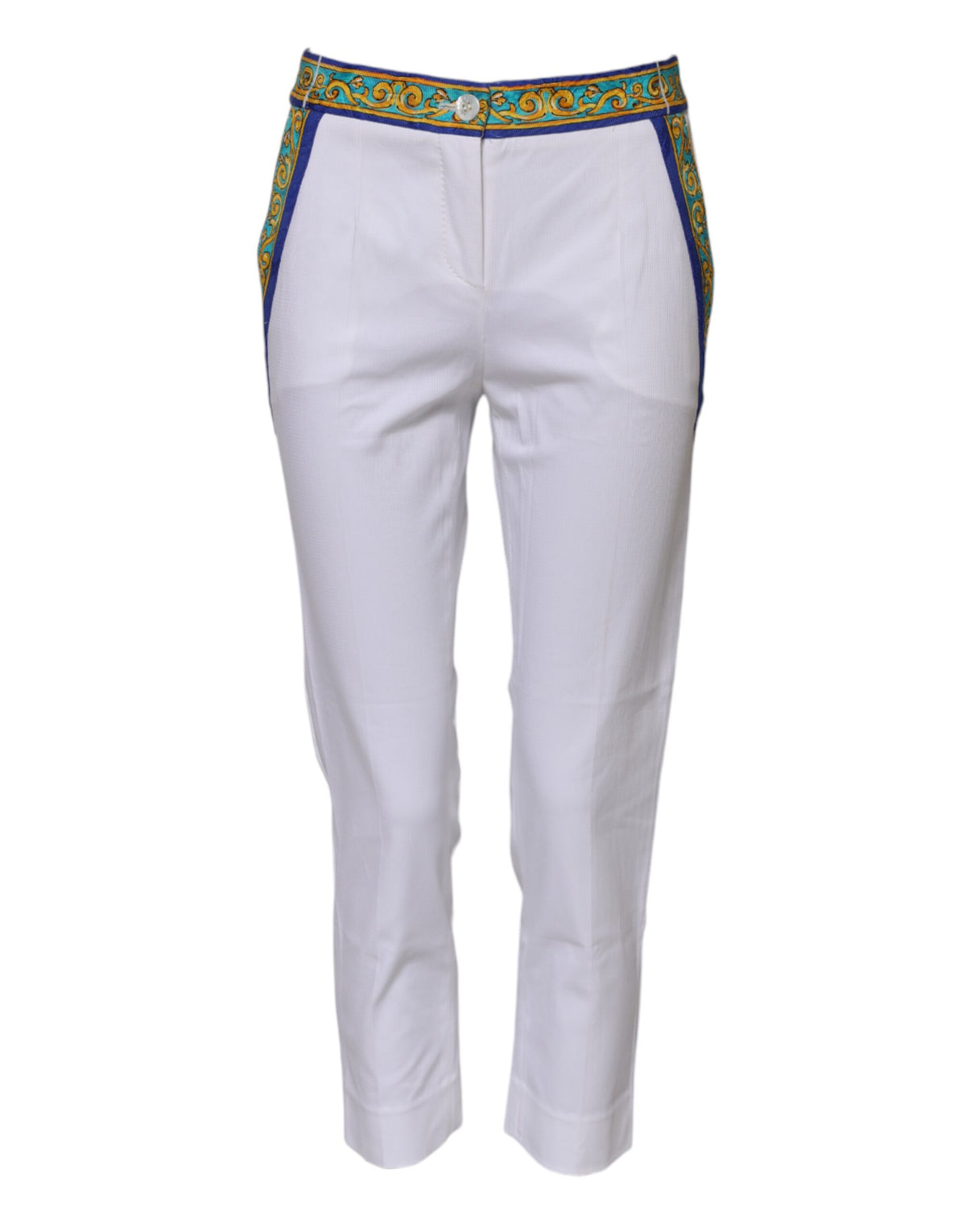 Dolce & Gabbana Weiße konisch zulaufende Hose aus Baumwolle mit mittlerer Taille