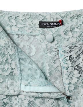 Dolce & Gabbana Mintgrüne Hose aus Baumwolle mit floraler Spitze Hose
