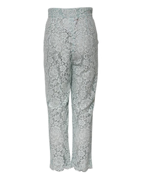 Dolce & Gabbana Mintgrüne Hose aus Baumwolle mit floraler Spitze Hose