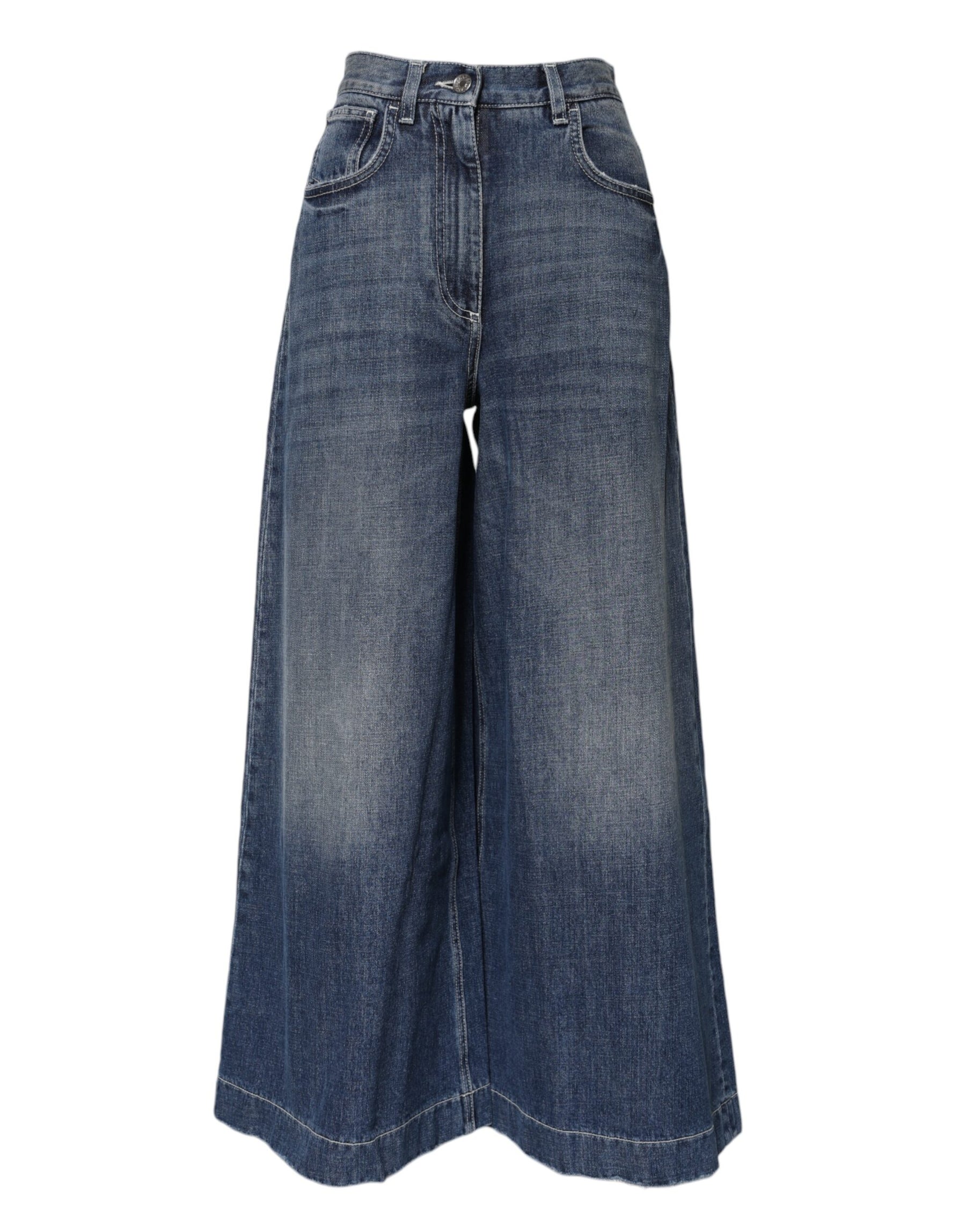 Dolce & Gabbana Blaue Denim-Jeans mit hoher Taille und weitem Bein aus Baumwolle