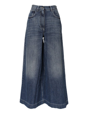 Dolce & Gabbana Blaue Denim-Jeans mit hoher Taille und weitem Bein aus Baumwolle