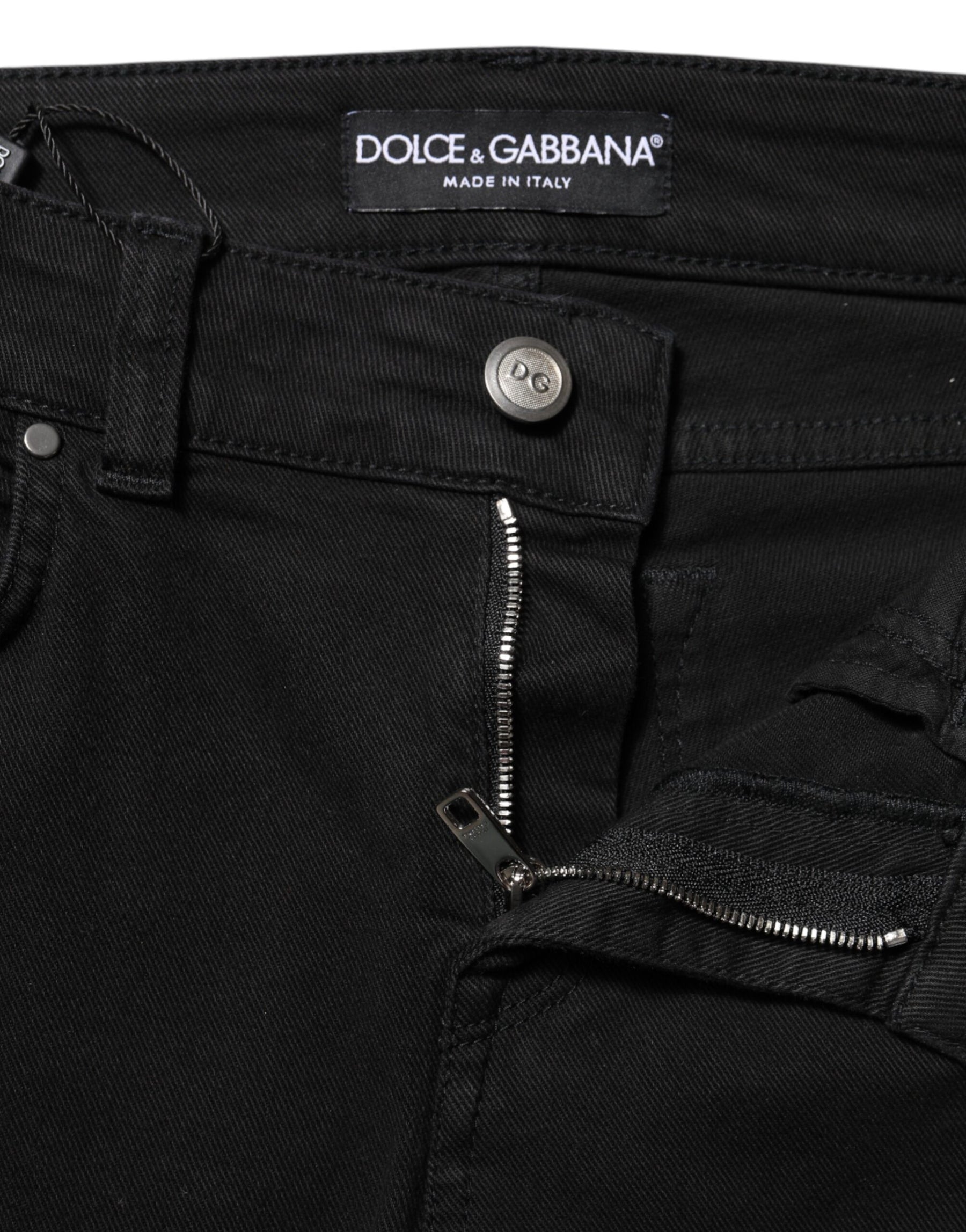 Dolce & Gabbana Schwarze Skinny Denim-Jeans aus Baumwolle mit mittlerer Taille