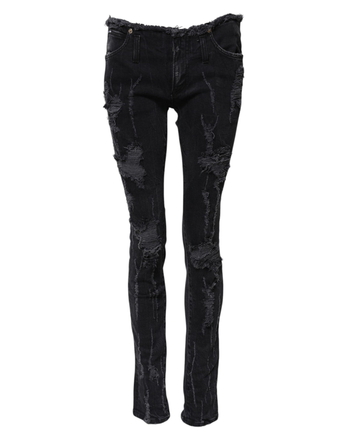 Dolce & Gabbana Schwarze zerfledderte Skinny Denim Jeans aus Baumwolle