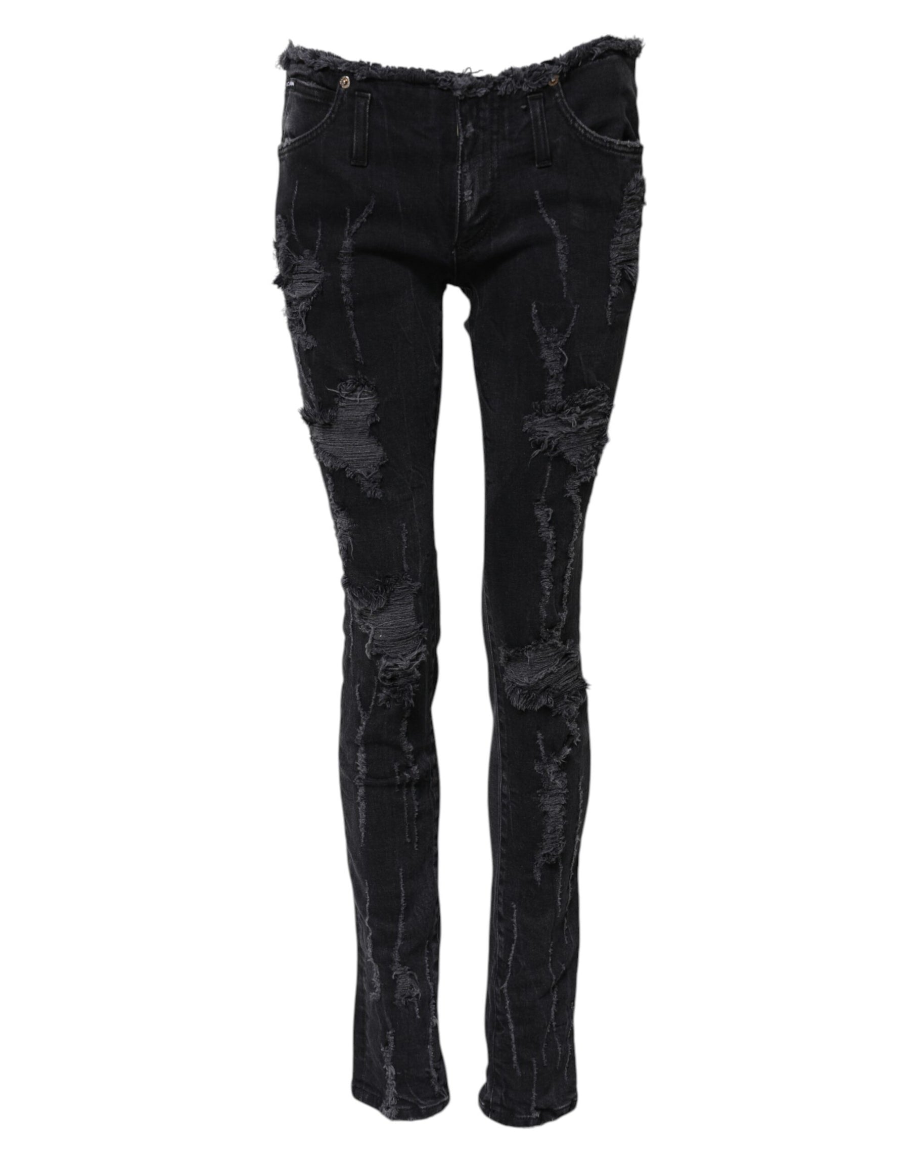 Dolce & Gabbana Schwarze zerfledderte Skinny Denim Jeans aus Baumwolle