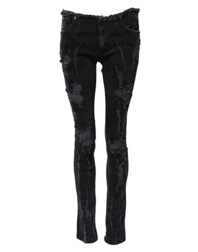Dolce & Gabbana Schwarze zerfledderte Skinny Denim Jeans aus Baumwolle