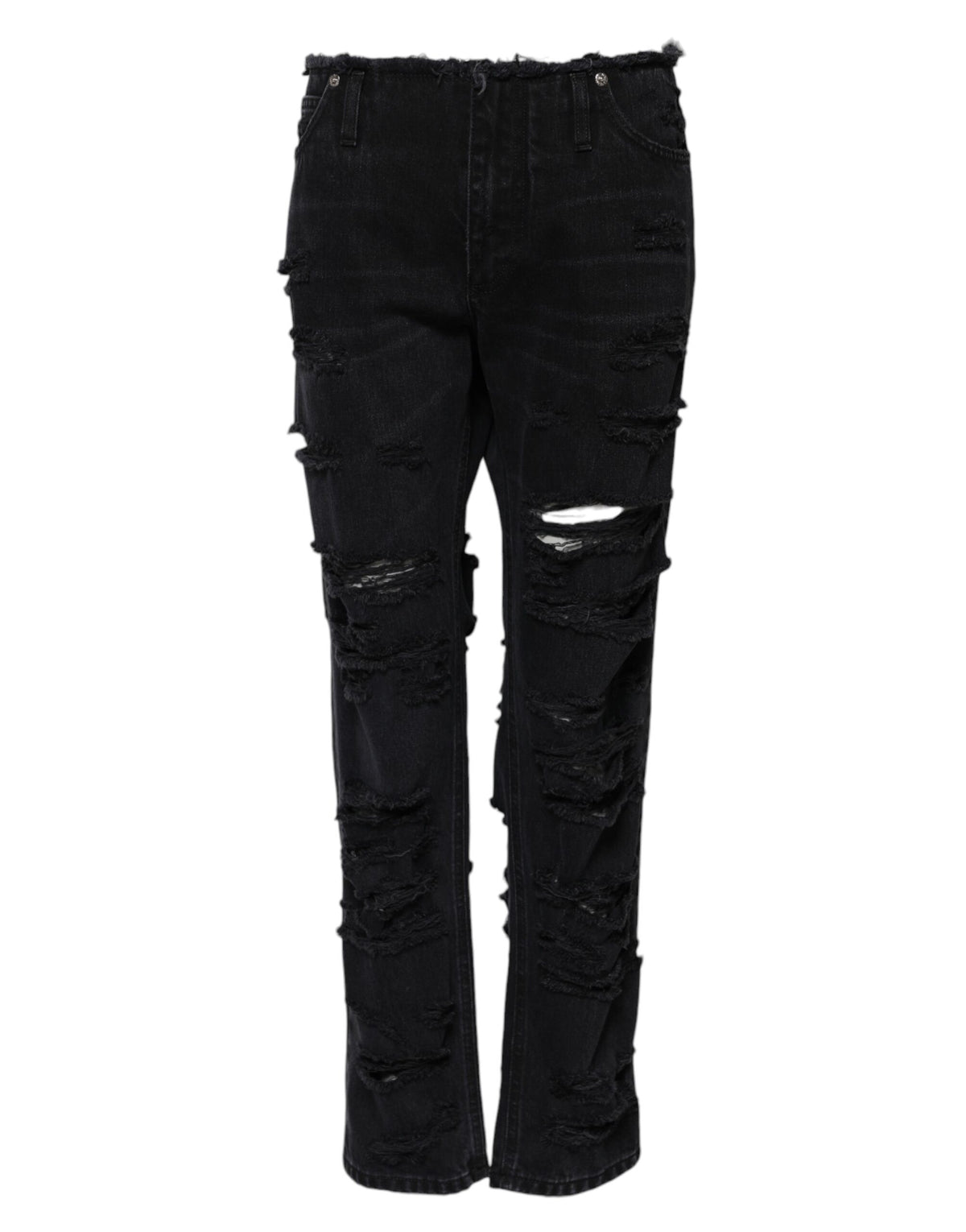 Dolce & Gabbana Schwarze zerfledderte Denim-Jeans mit mittlerer Taille aus Baumwolle
