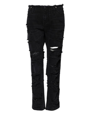 Dolce & Gabbana Schwarze zerfledderte Denim-Jeans mit mittlerer Taille aus Baumwolle