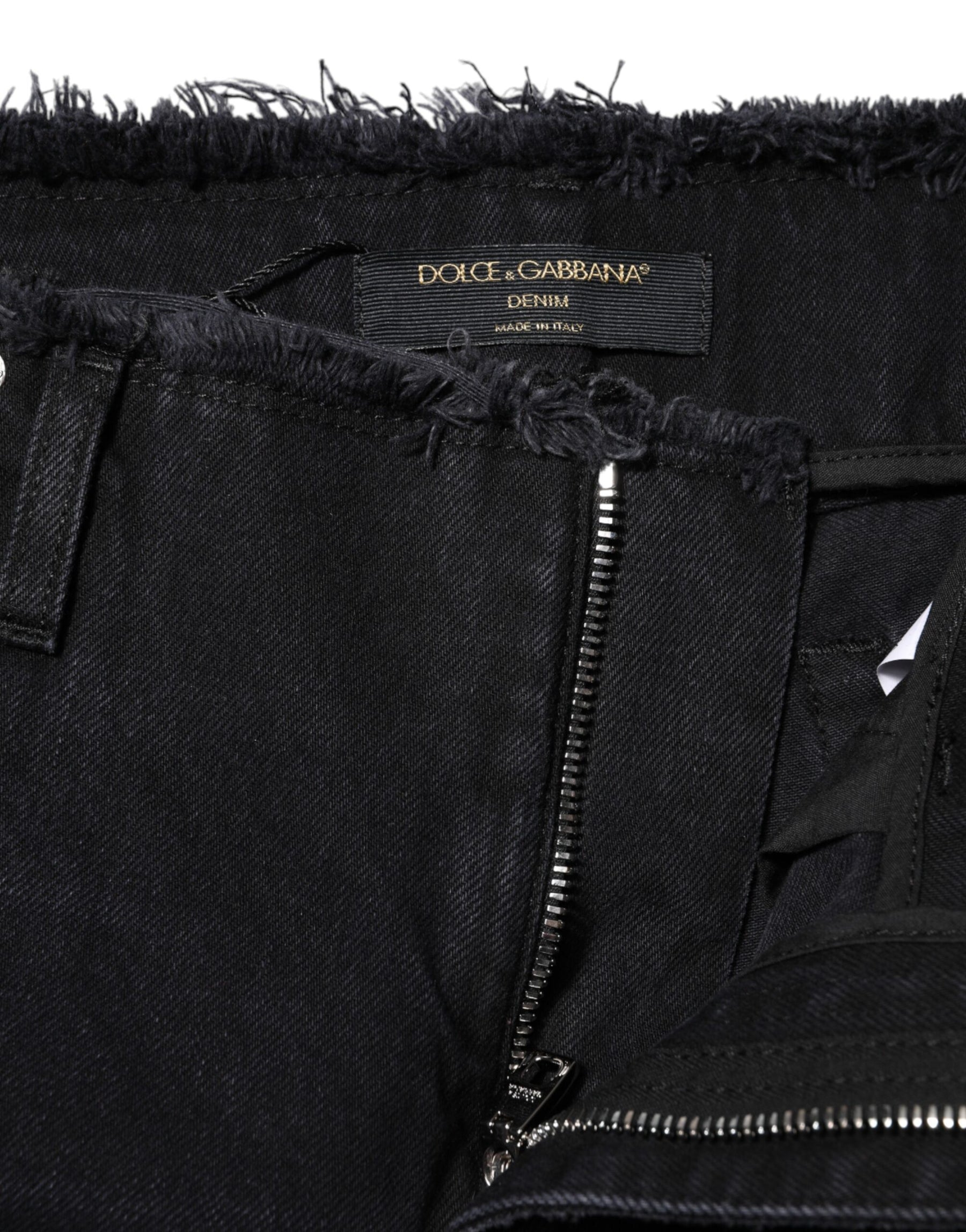 Dolce & Gabbana Schwarze zerfledderte Denim-Jeans mit mittlerer Taille aus Baumwolle