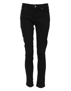 Dolce & Gabbana Schwarze Baumwolle Logo Skinny Mid Waist Denim Jeans