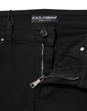 Dolce & Gabbana Schwarze Baumwolle Logo Skinny Mid Waist Denim Jeans