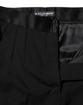 Dolce & Gabbana Schwarze konisch zulaufende Hose aus Wolle mit hoher Taille