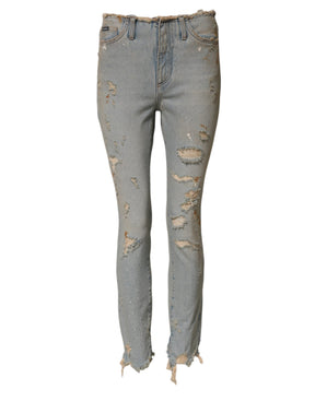Dolce & Gabbana Hellblaue Skinny Denim Jeans mit hoher Taille