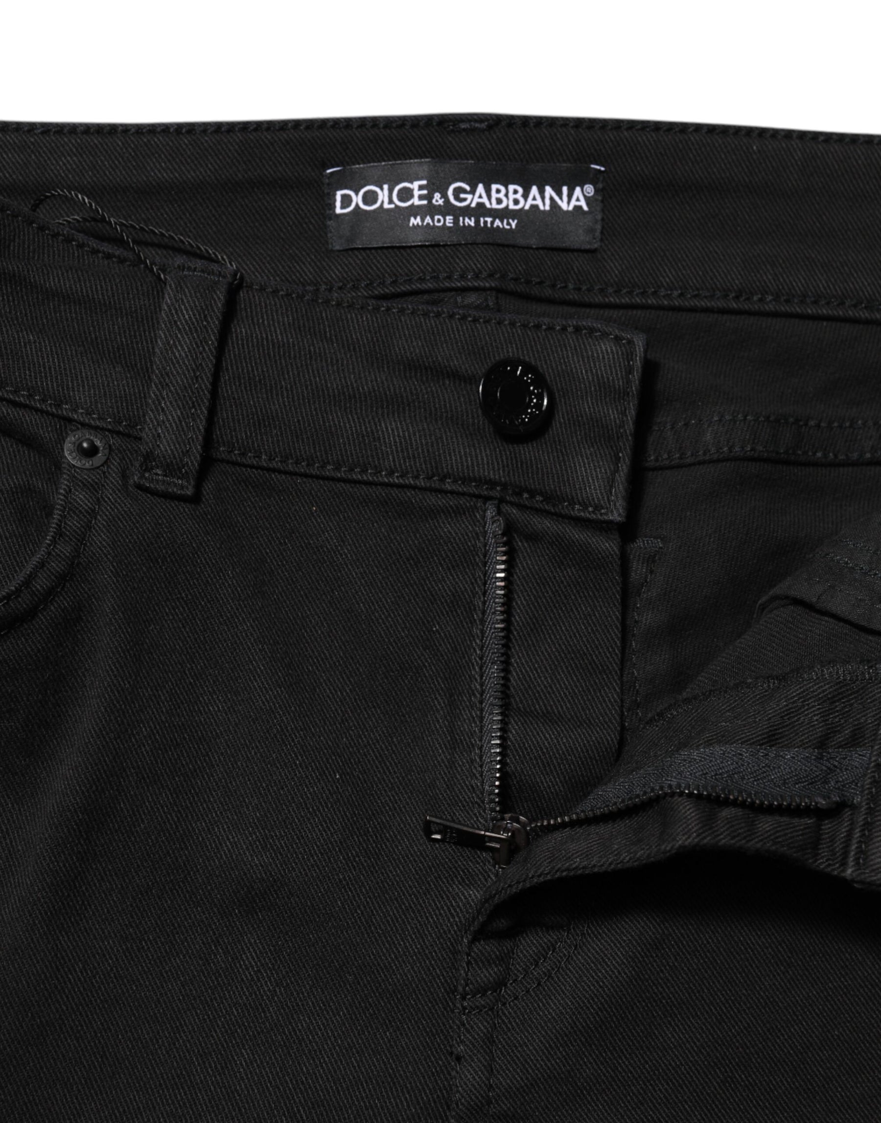 Dolce & Gabbana Schwarze Skinny Denim-Jeans aus Baumwolle mit mittlerer Taille