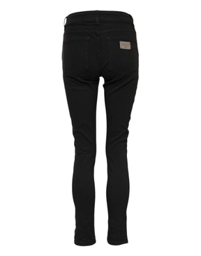 Dolce & Gabbana Schwarze Baumwolle Logo Skinny Mid Waist Denim Jeans